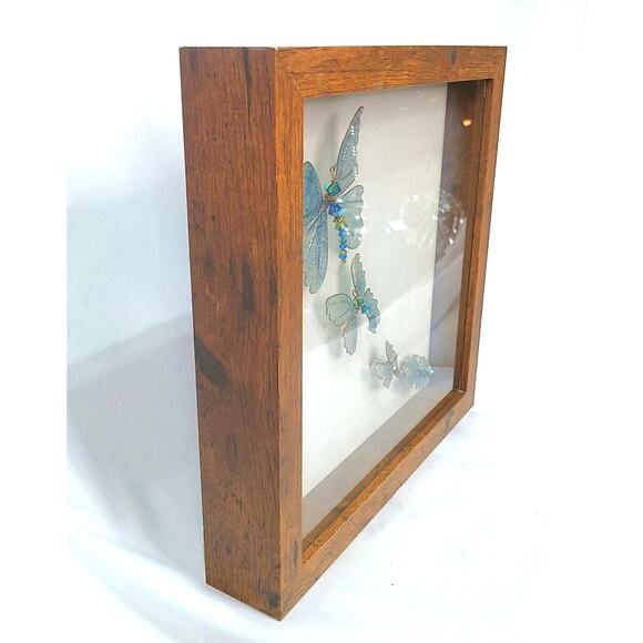 Whimsical Winged Butterfly Framed Art Hand Crafted 10x10 Blue Morpho Family 3D - Picture 8 of 13